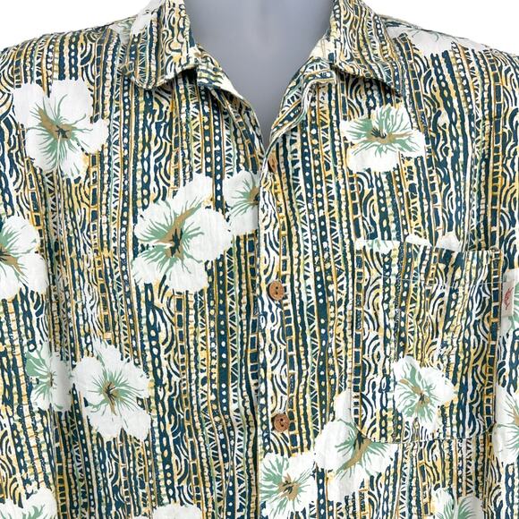 Baja Blue LARGE VINTAGE 90s Green Short Sleeve Dad Aloha Hawaiian Hibiscus Shirt - Picture 3 of 7